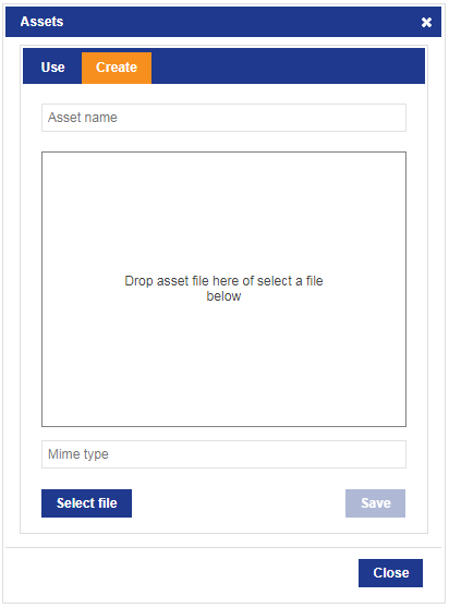 screen shot of Assets dialog for adding a new asset